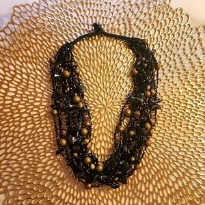 Necklace multilayer black and gold beads